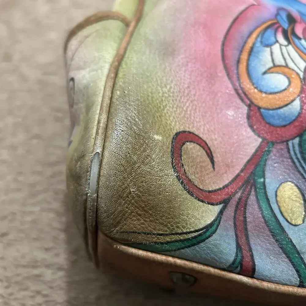 Anuschka Hand Painted Satchel Peacock Leather With Pouches *Blemishes